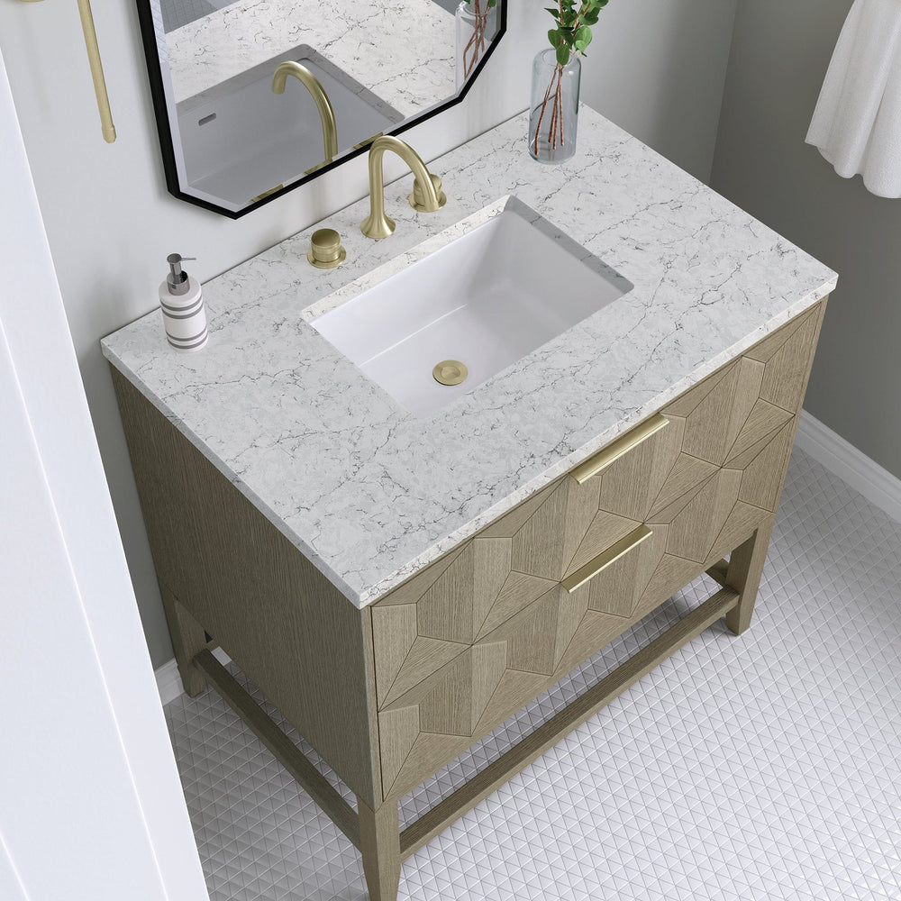 
                  
                    Emmeline 36" Vanity in Pebble Oak Single Bathroom Vanity James Martin Vanities Eternal Jasmine Silestone 
                  
                