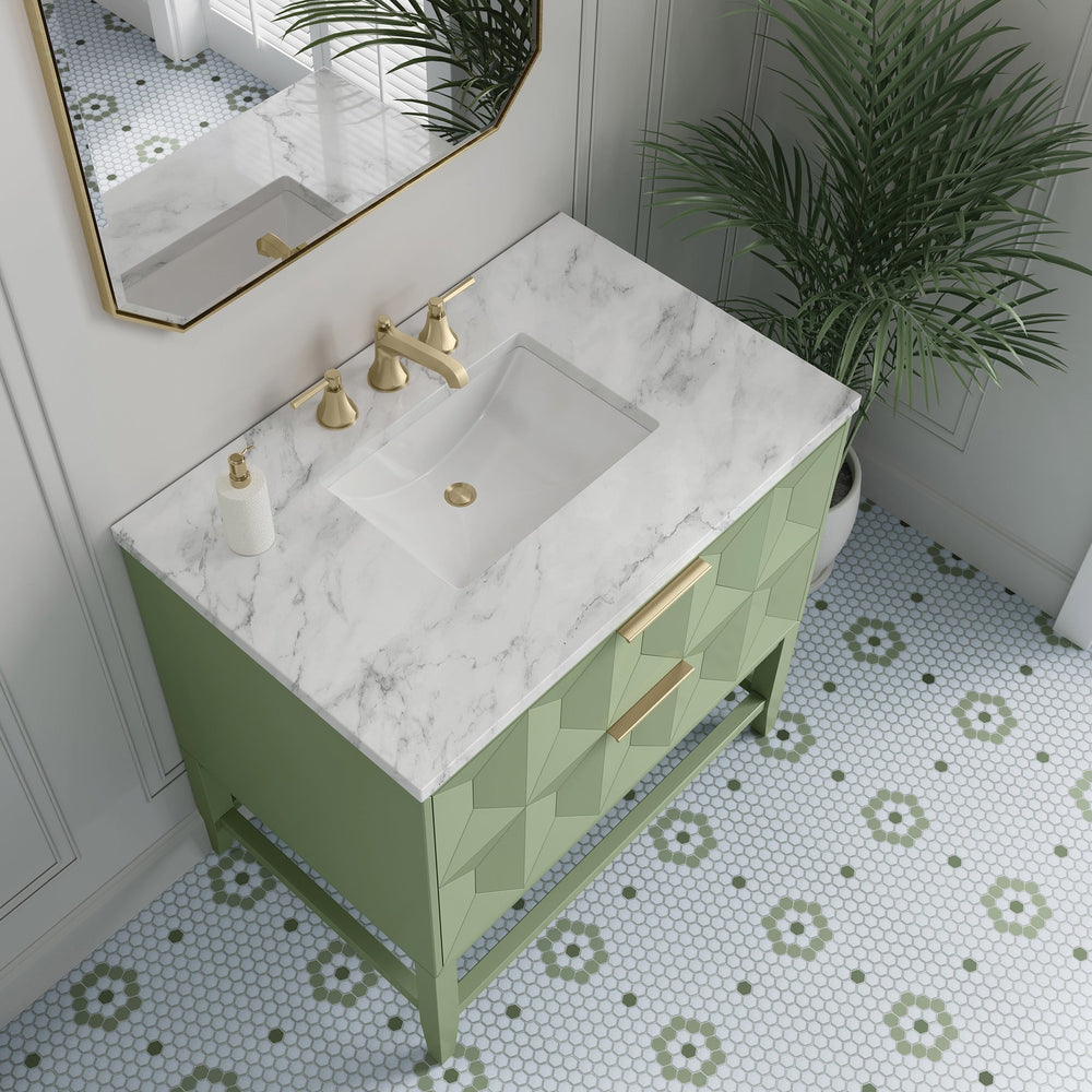 
                  
                    Emmeline 36" Vanity in Pistachio Single Bathroom Vanity James Martin Vanities Carrara White Marble 
                  
                
