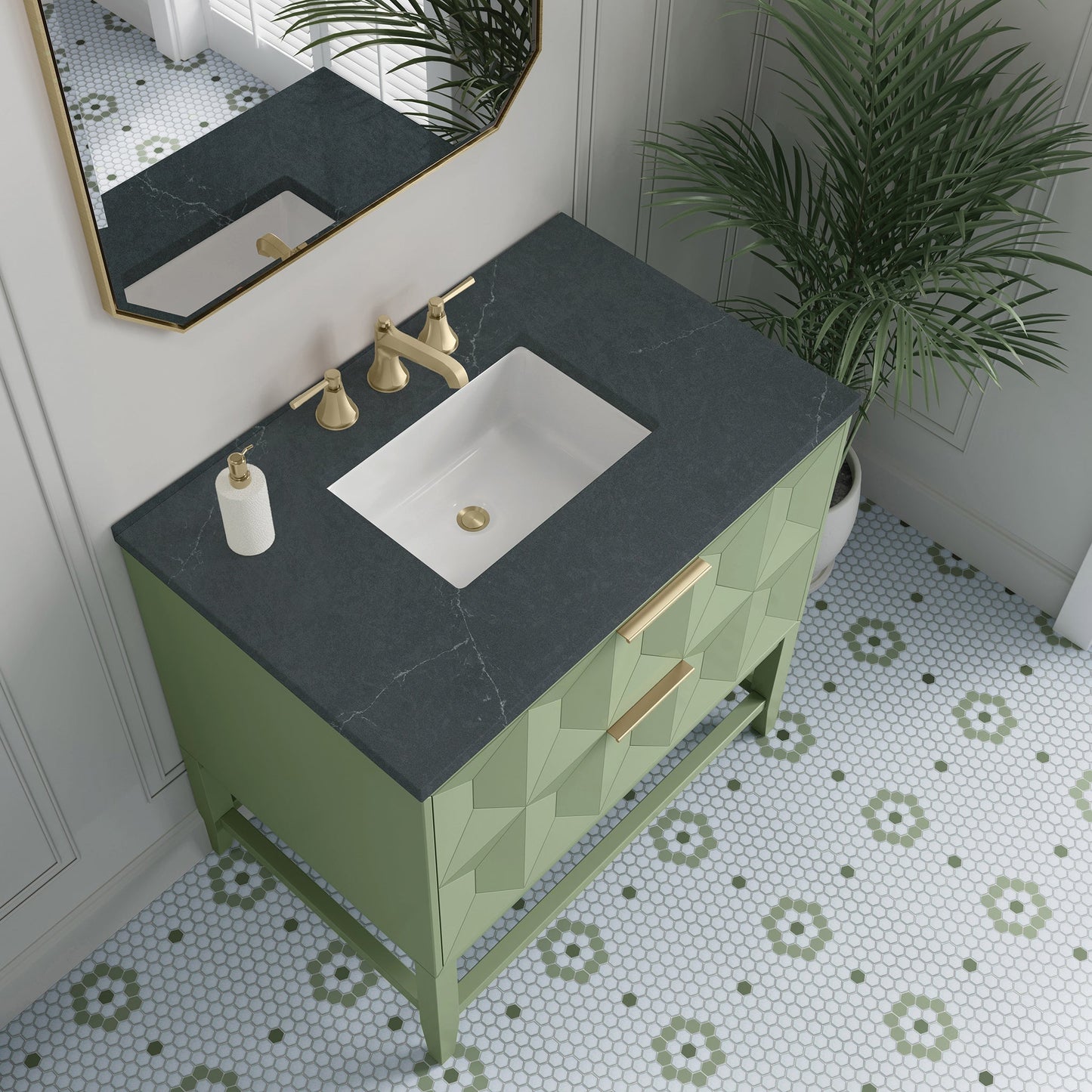 
                  
                    Emmeline 36" Vanity in Pistachio Single Bathroom Vanity James Martin Vanities Charcoal Soapstone Silestone 
                  
                