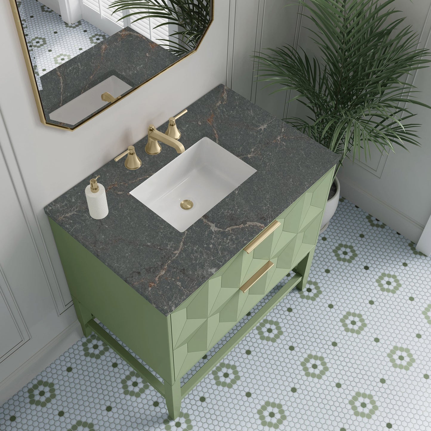 
                  
                    Emmeline 36" Vanity in Pistachio Single Bathroom Vanity James Martin Vanities Parisien Bleu Silestone 
                  
                