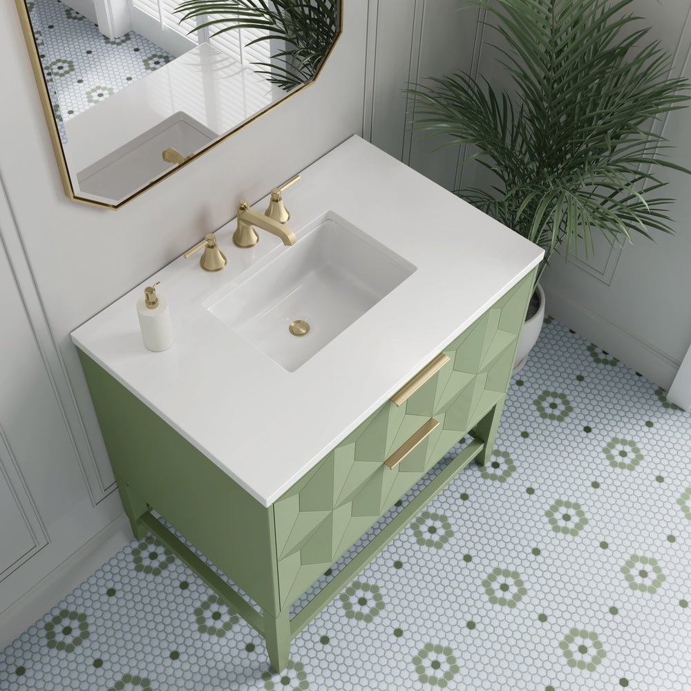 
                  
                    Emmeline 36" Vanity in Pistachio Single Bathroom Vanity James Martin Vanities White Zeus Silestone 
                  
                
