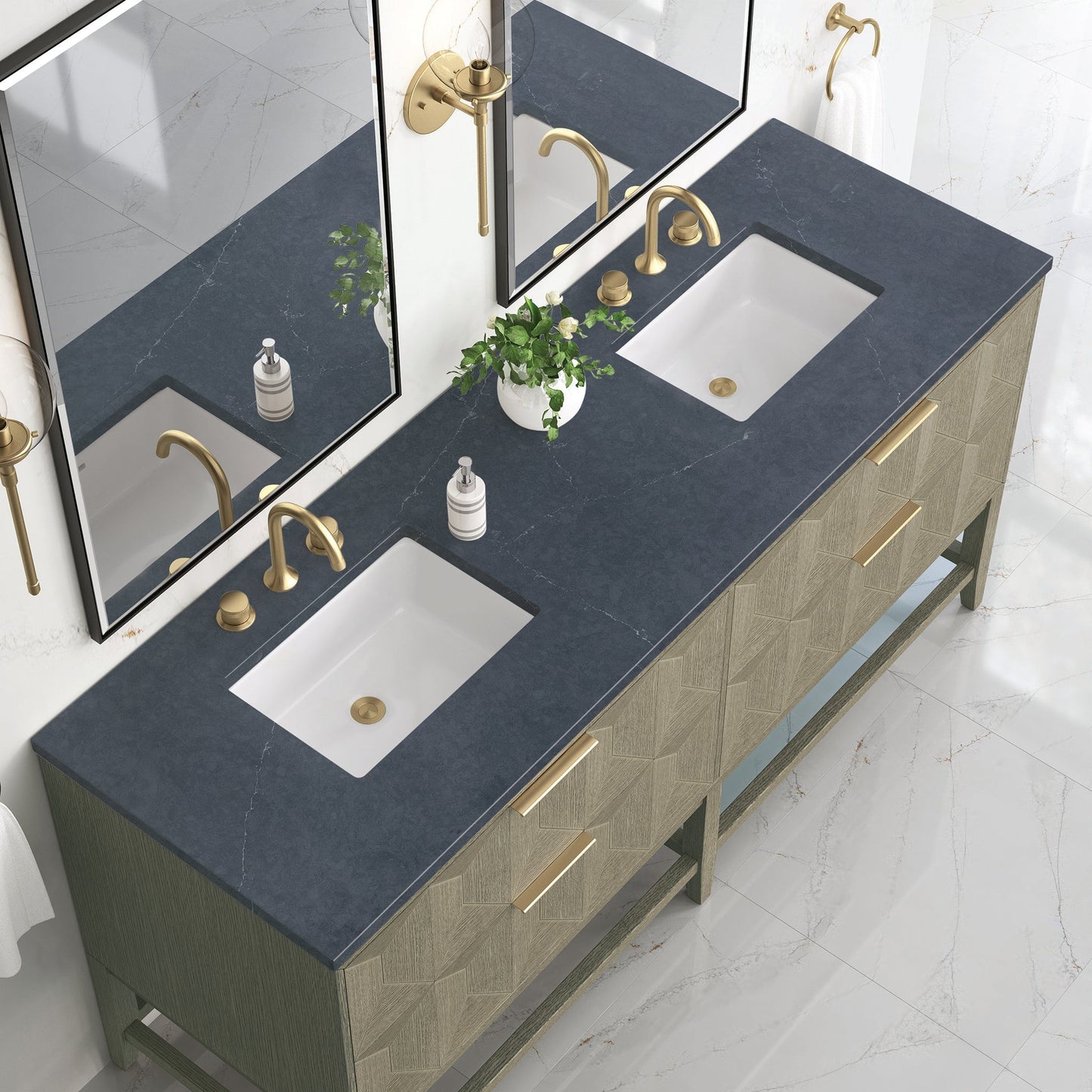 
                  
                    Emmeline 72" Vanity in Pebble Oak Double bathroom Vanity James Martin Vanities Charcoal Soapstone Silestone 
                  
                