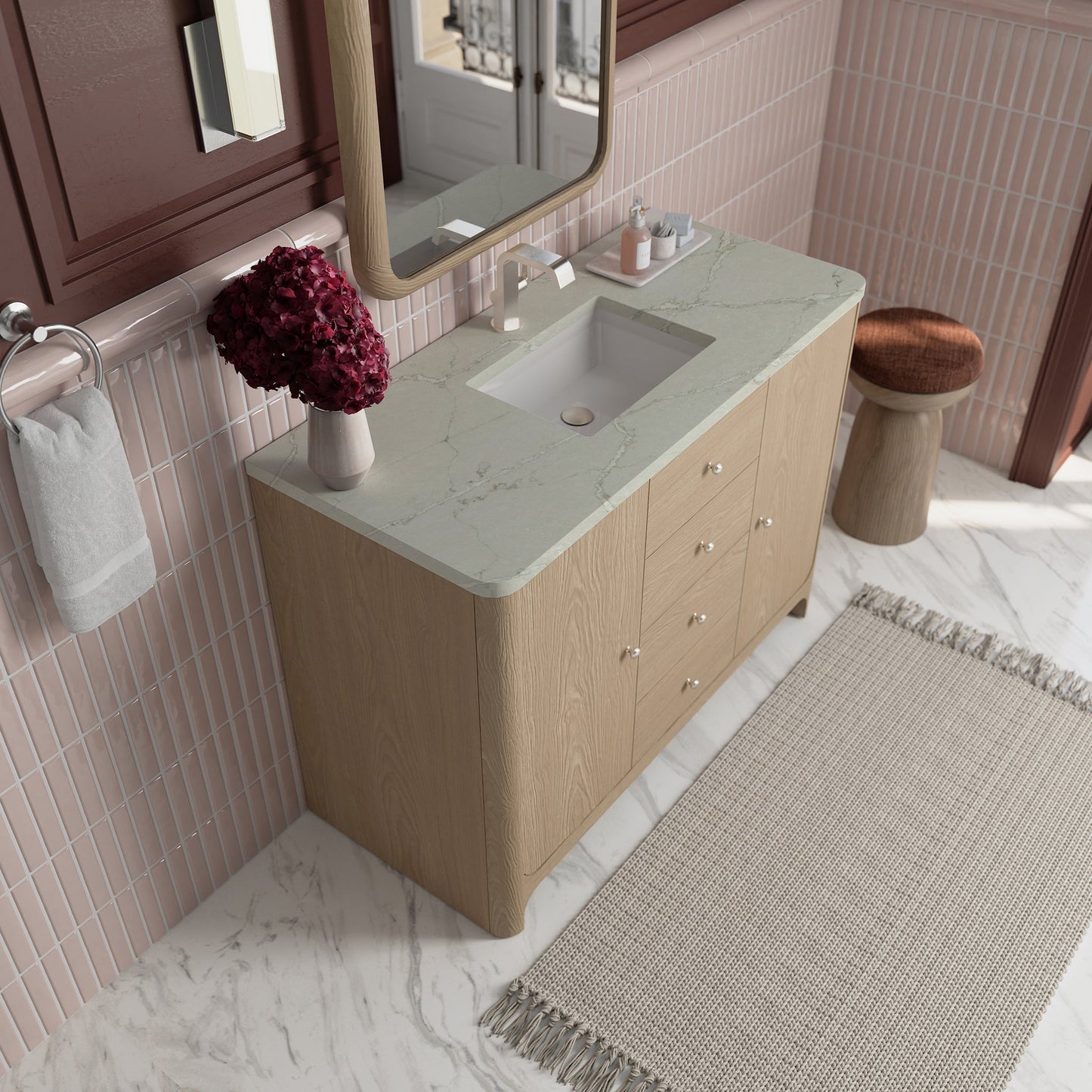 
                  
                    Gracyn 48" Single Vanity in Coastal Driftwood Single Bathroom Vanity James Martin Vanities Victorian Silver Silestone 
                  
                