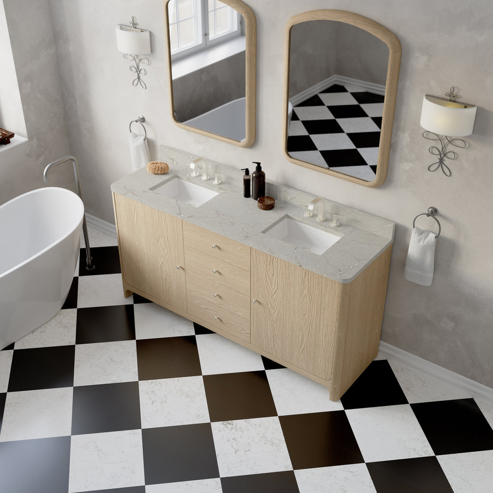 
                  
                    Gracyn 72" Double Vanity in Coastal Driftwood Double Bathroom Vanity James Martin Vanities Victorian Silver Silestone 
                  
                