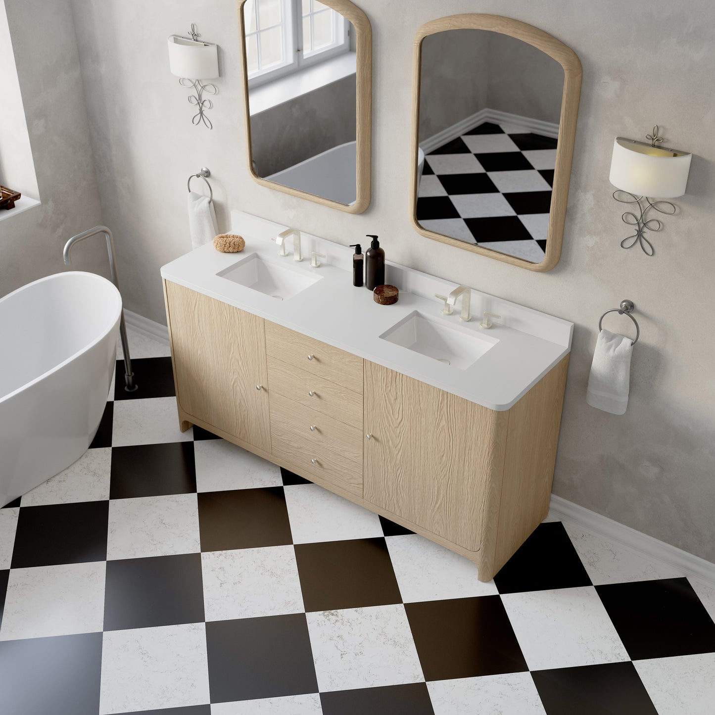 
                  
                    Gracyn 72" Double Vanity in Coastal Driftwood Double Bathroom Vanity James Martin Vanities White Zeus Silestone 
                  
                