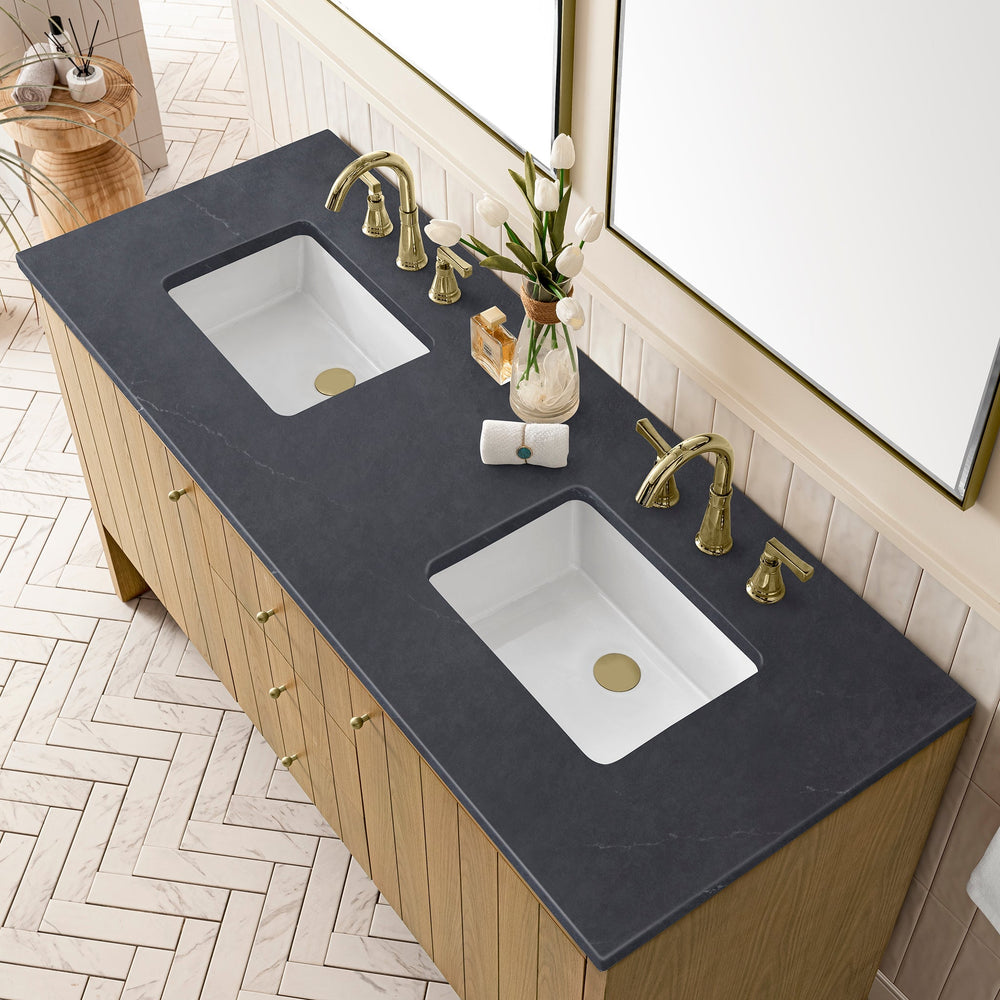 
                  
                    Hudson 60" Double Vanity in Light Natural Oak Double Bathroom Vanity James Martin Vanities Charcoal Soapstone Silestone 
                  
                