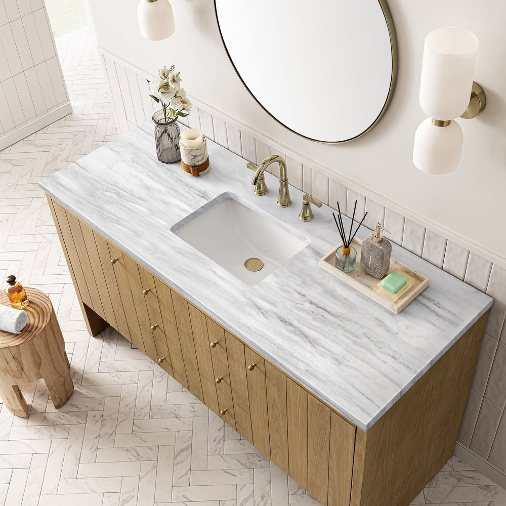 
                  
                    Hudson 60" Single Vanity in Light Natural Oak Double Bathroom Vanity James Martin Vanities Arctic Fall Solid Surface 
                  
                