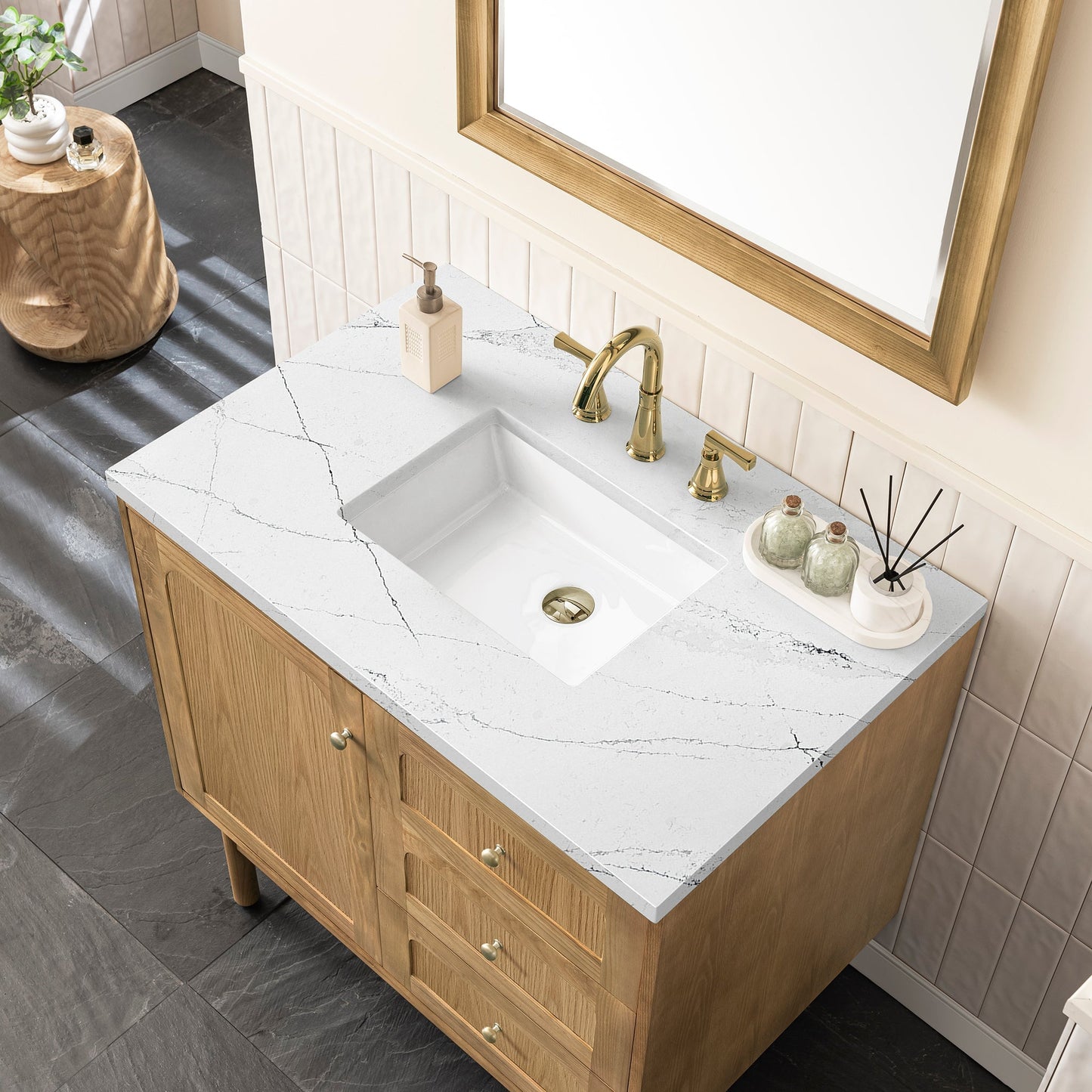 
                  
                    Laurent 36" Single Vanity in Light Natural Oak Single Bathroom Vanity James Martin Vanities Ethereal Noctis Silestone 
                  
                