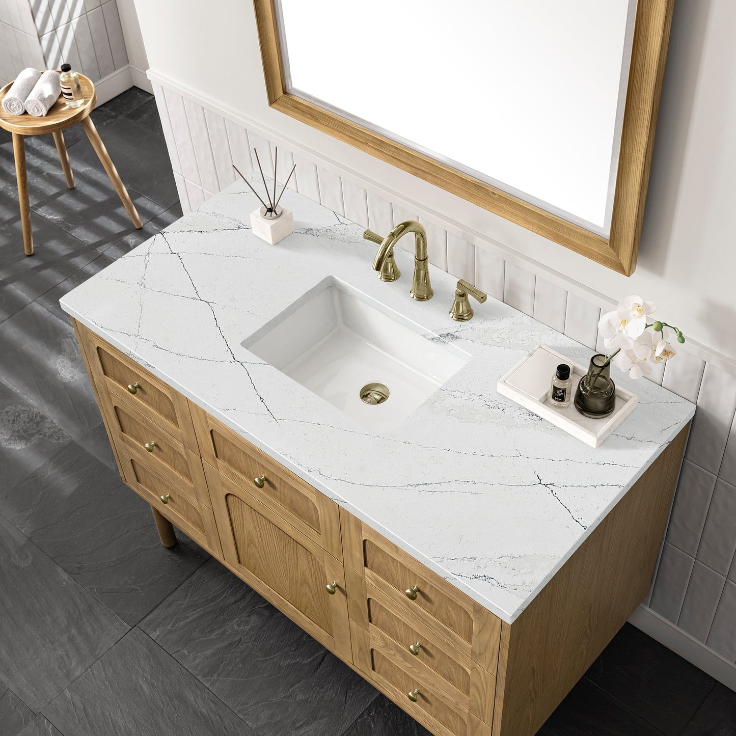 
                  
                    Laurent 48" Single Vanity in Light Natural Oak James Martin Vanities Ethereal Noctis Silestone 
                  
                