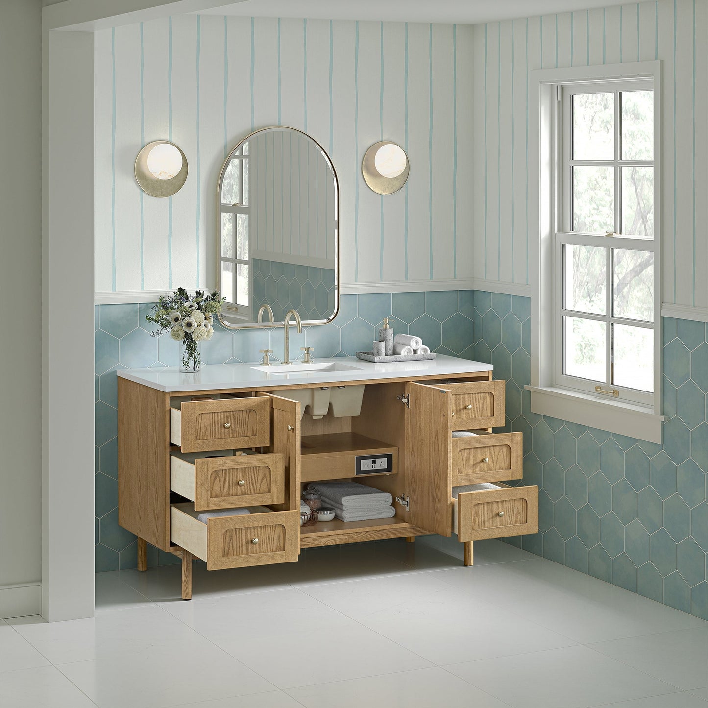 Laurent 60" Single Vanity in Light Natural Oak Single Bathroom Vanity James Martin Vanities 