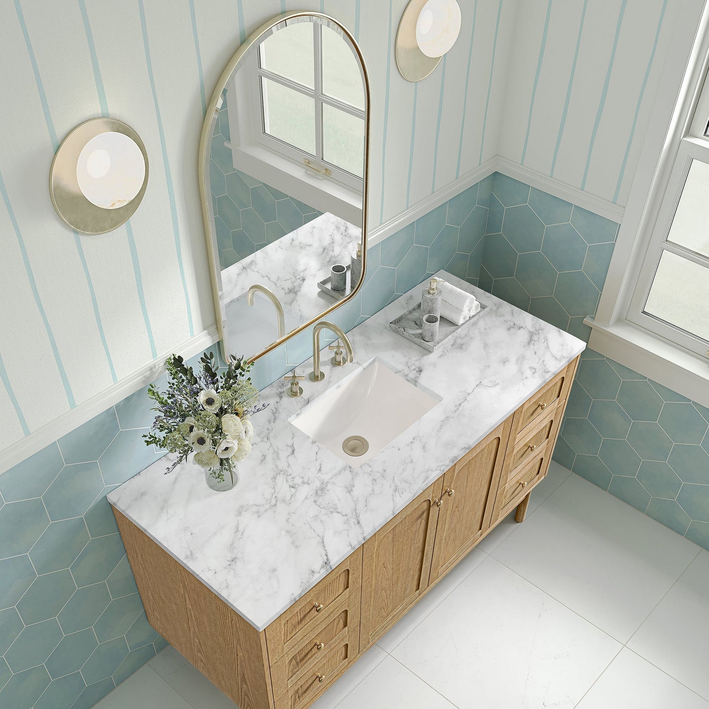 
                  
                    Laurent 60" Single Vanity in Light Natural Oak Single Bathroom Vanity James Martin Vanities Carrara White Marble 
                  
                