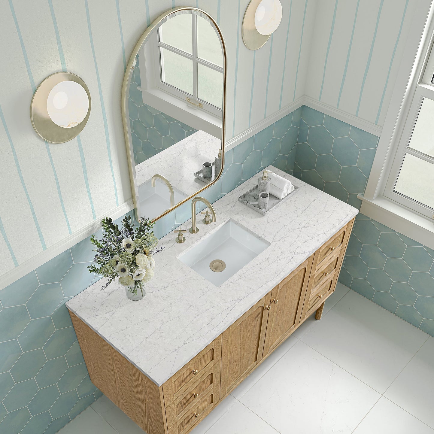 
                  
                    Laurent 60" Single Vanity in Light Natural Oak Single Bathroom Vanity James Martin Vanities Eternal Jasmine Pearl Silestone 
                  
                