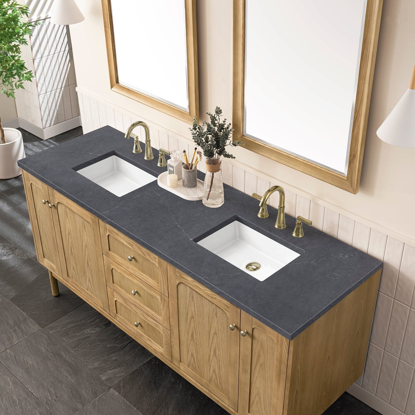 
                  
                    Laurent 72" Double Vanity in Light Natural Oak Double Bathroom Vanity James Martin Vanities Charcoal Soapstone Silestone 
                  
                