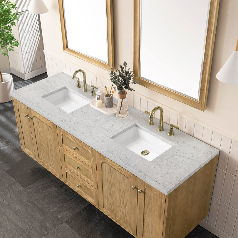 
                  
                    Laurent 72" Double Vanity in Light Natural Oak Double Bathroom Vanity James Martin Vanities Eternal Jasmine Pearl Silestone 
                  
                