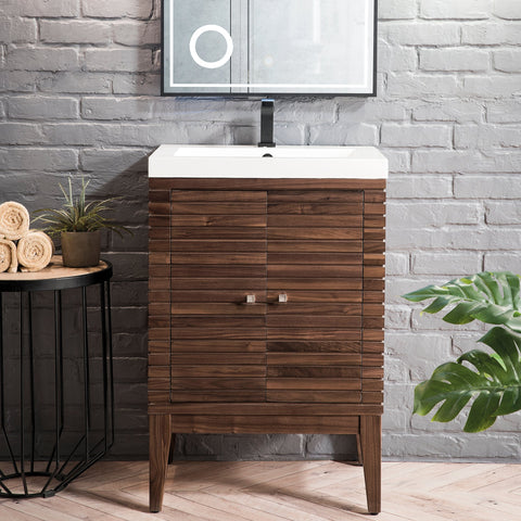 Linden 24" Single Vanity in Mid Century Walnut Single Bathroom Vanity James Martin Vanities 