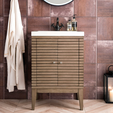Linden 24" Vanity Cabinet in Whitewashed Walnut Single Bathroom Vanity James Martin Vanities 