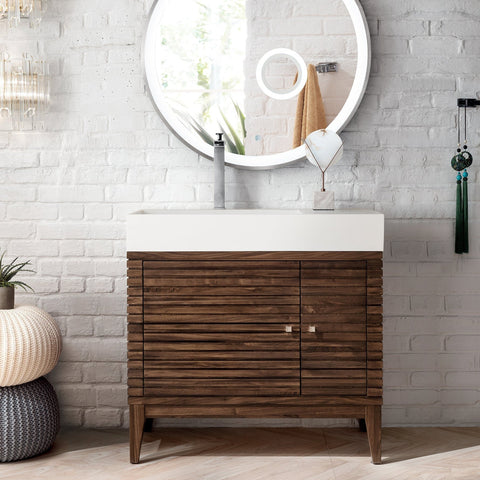 Linear 36" Single Bathroom Vanity in Mid-Century Modern Single Bathroom Vanity James Martin Vanities 