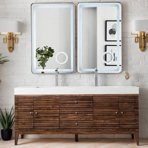 Linear 72" Double Bathroom Vanity in Mid-Century Walnut Single Bathroom Vanity James Martin Vanities 