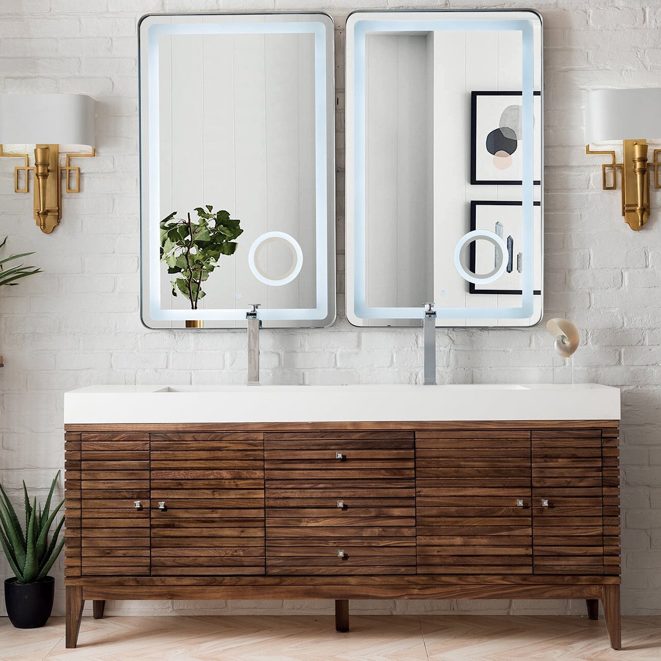 
                  
                    Linear 72" Double Bathroom Vanity in Mid-Century Walnut Single Bathroom Vanity James Martin Vanities 
                  
                