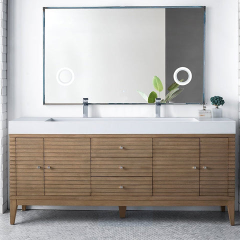 Linear 72" Double Bathroom Vanity in Whitewashed Walnut Single Bathroom Vanity James Martin Vanities 