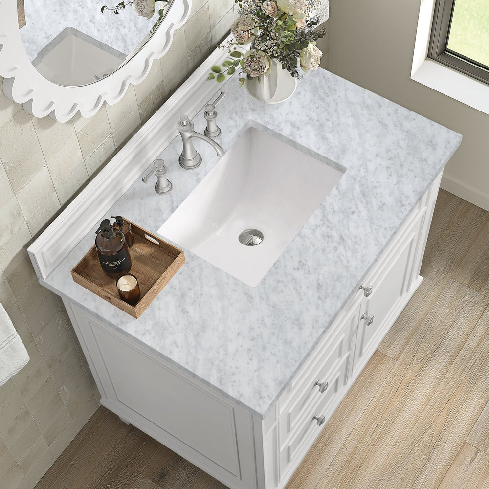 
                  
                    Lorelai 36" Single Vanity in Bright White James Martin Vanities Carrara White Marble 
                  
                