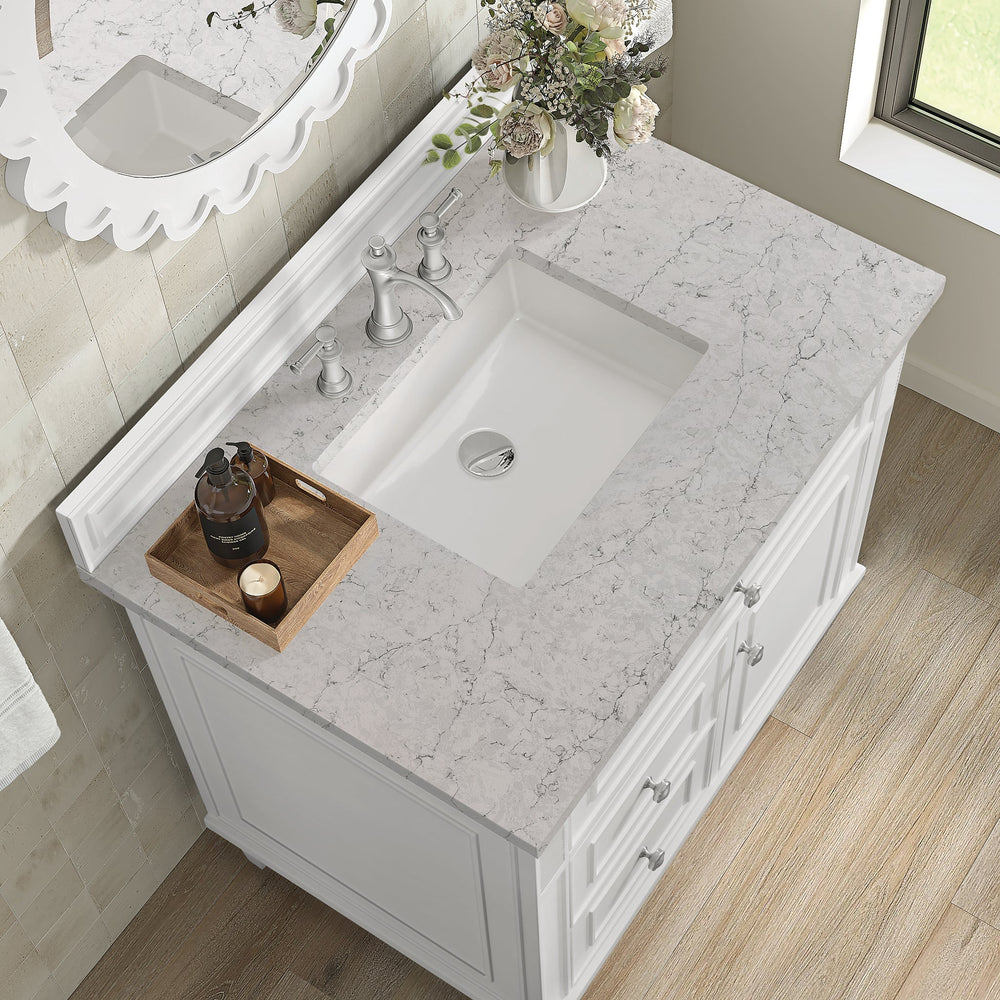 
                  
                    Lorelai 36" Single Vanity in Bright White James Martin Vanities Eternal Jasmine Pearl Quartz 
                  
                