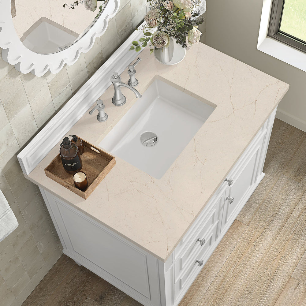 
                  
                    Lorelai 36" Single Vanity in Bright White James Martin Vanities Eternal Marfil Quartz 
                  
                