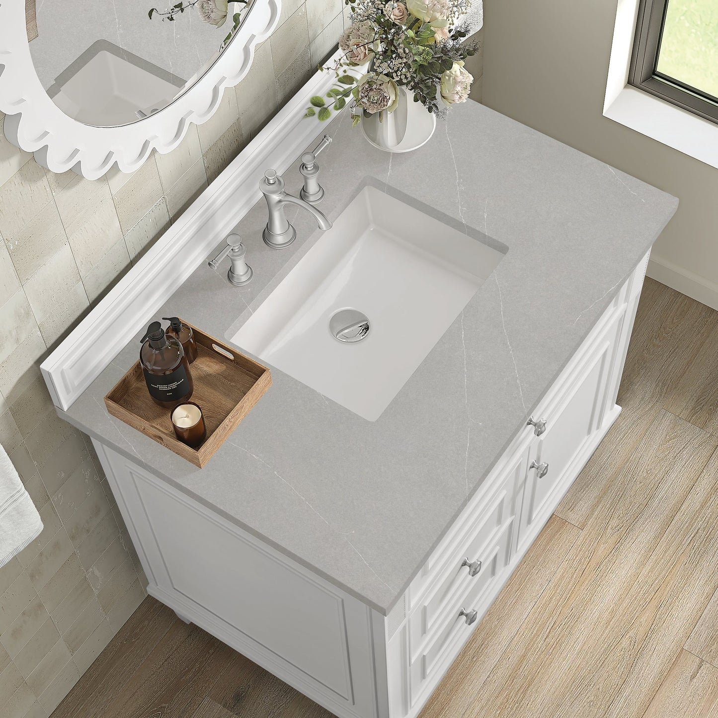 
                  
                    Lorelai 36" Single Vanity in Bright White James Martin Vanities Eternal Serena Quartz 
                  
                