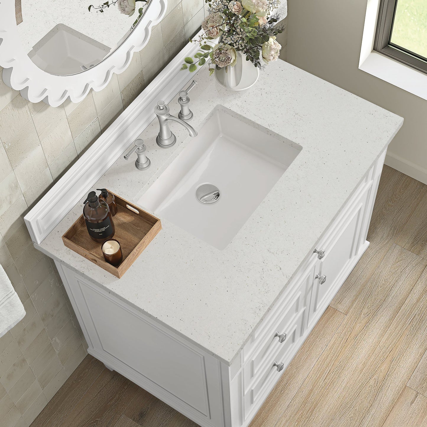 
                  
                    Lorelai 36" Single Vanity in Bright White James Martin Vanities Lime Delight Quartz 
                  
                