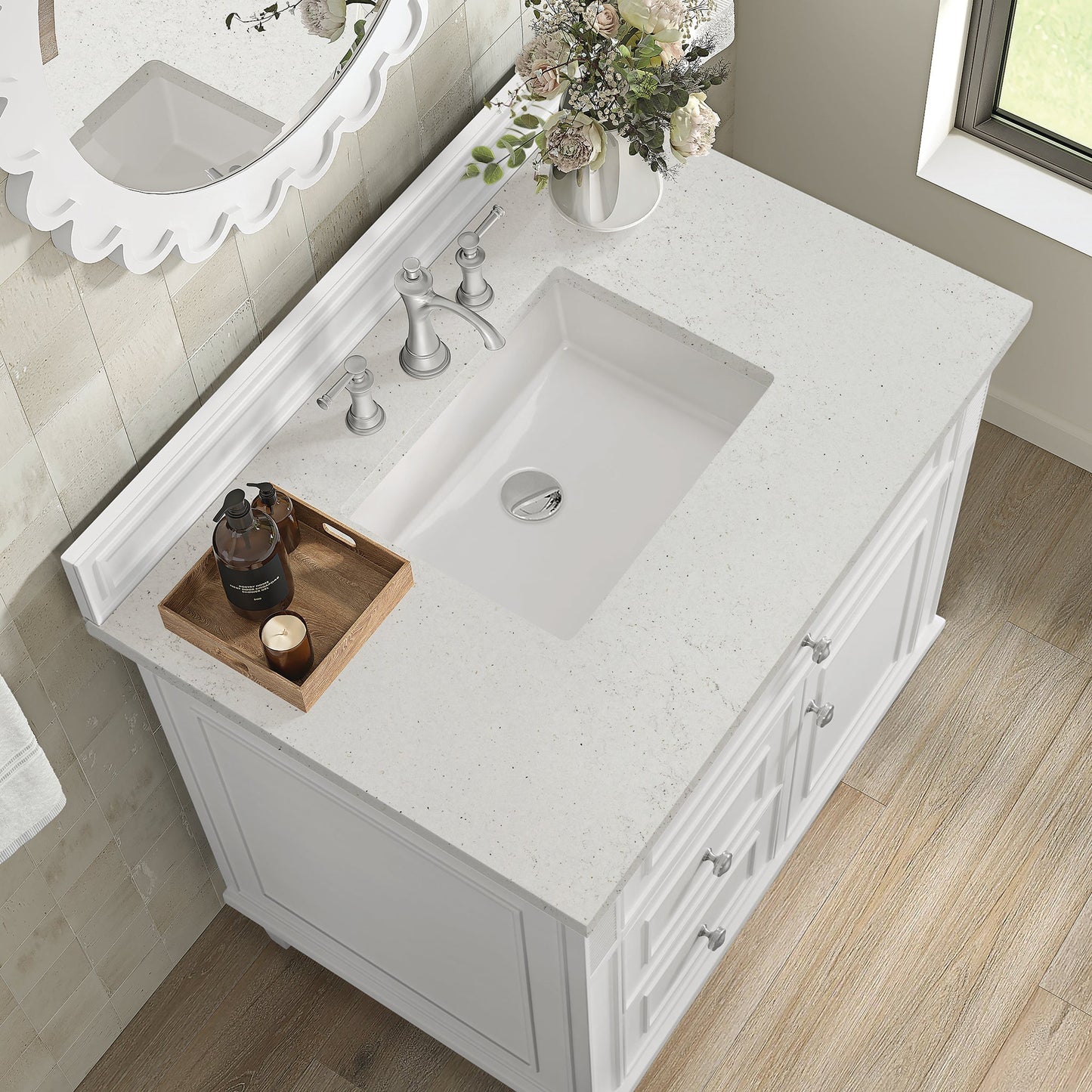 
                  
                    Lorelai 36" Single Vanity in Bright White James Martin Vanities Lime Delight Silestone 
                  
                