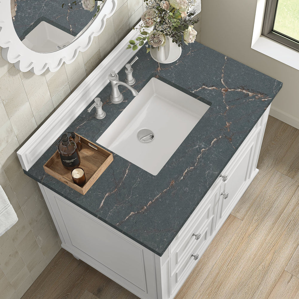 
                  
                    Lorelai 36" Single Vanity in Bright White James Martin Vanities Parisien Bleu Quartz 
                  
                