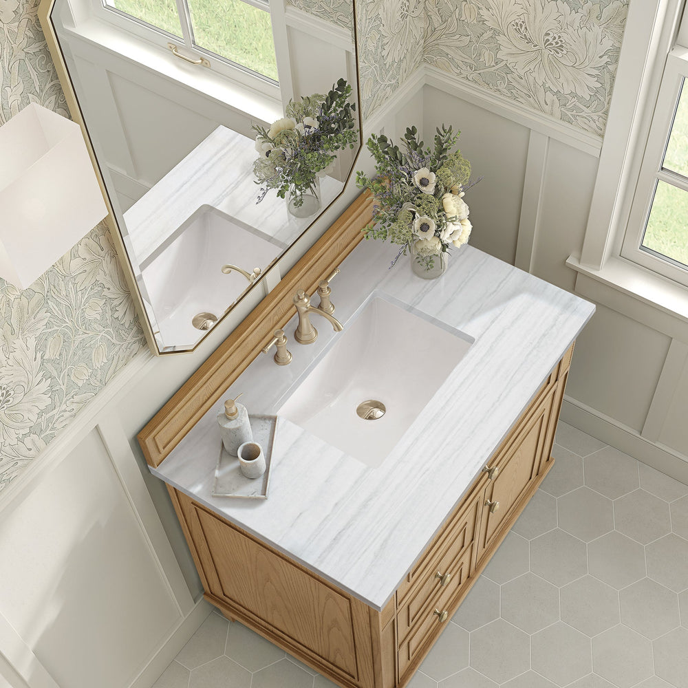 
                  
                    Lorelai 36" Single Vanity in Light Natural Oak James Martin Vanities Arctic Fall solid surface 
                  
                