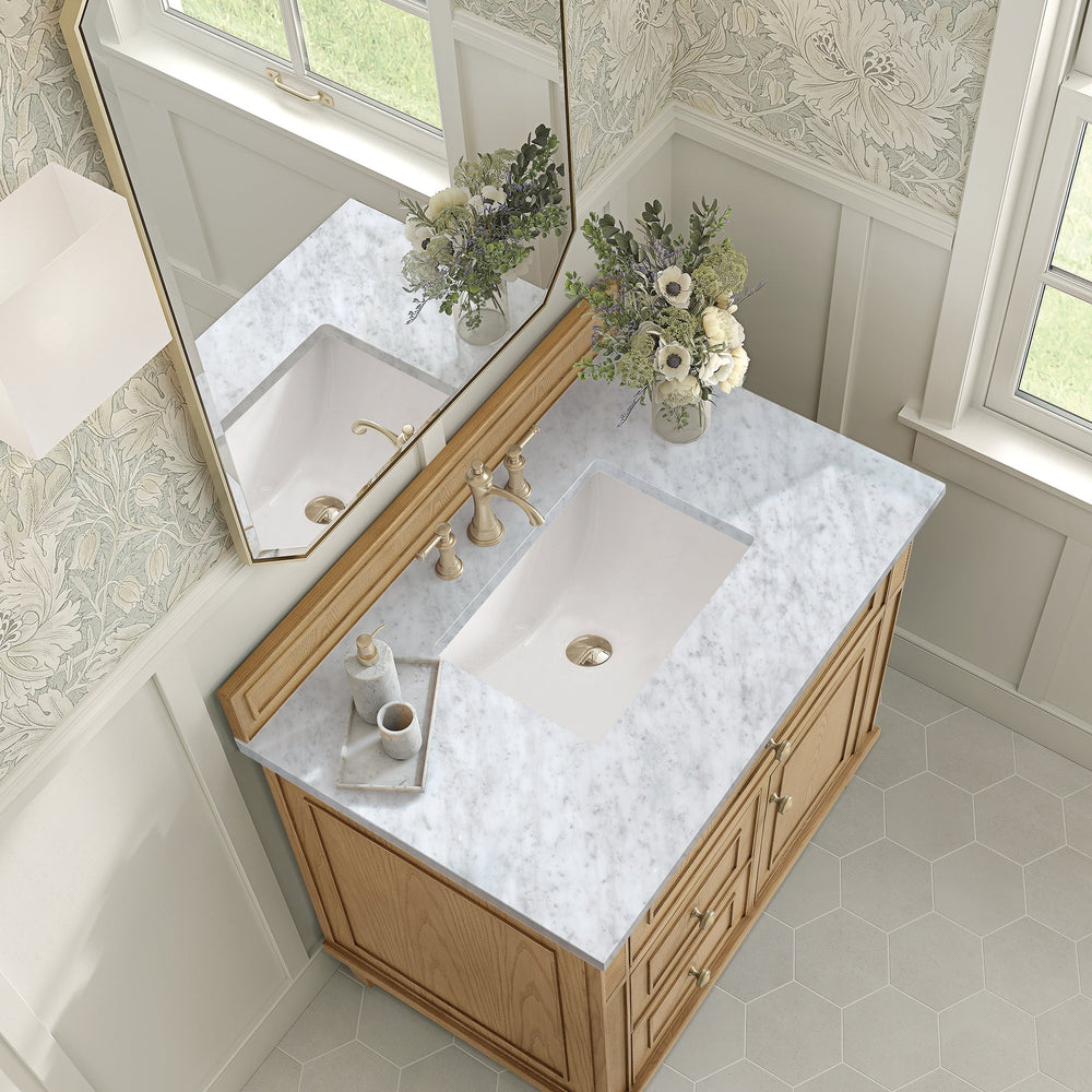 
                  
                    Lorelai 36" Single Vanity in Light Natural Oak James Martin Vanities Carrara White Marble 
                  
                