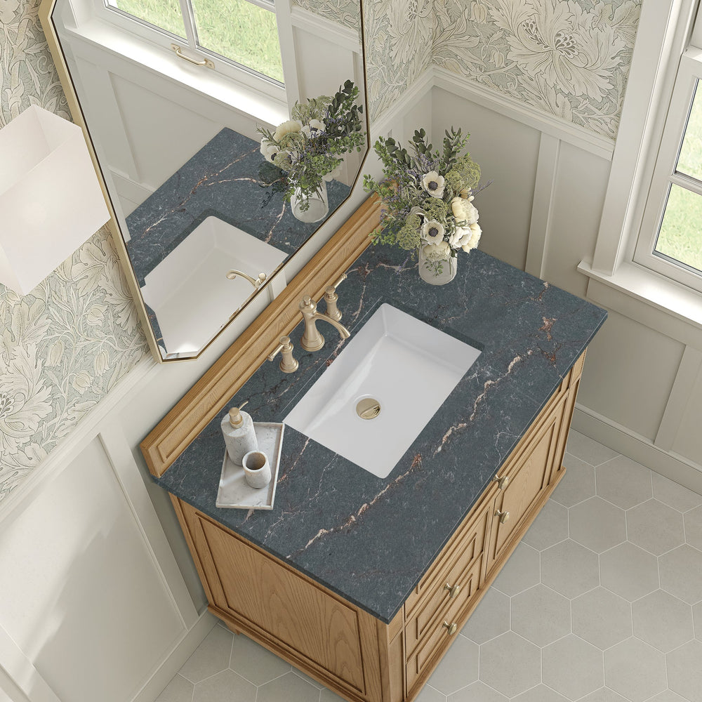 
                  
                    Lorelai 36" Single Vanity in Light Natural Oak James Martin Vanities Parisien Bleu Quartz 
                  
                