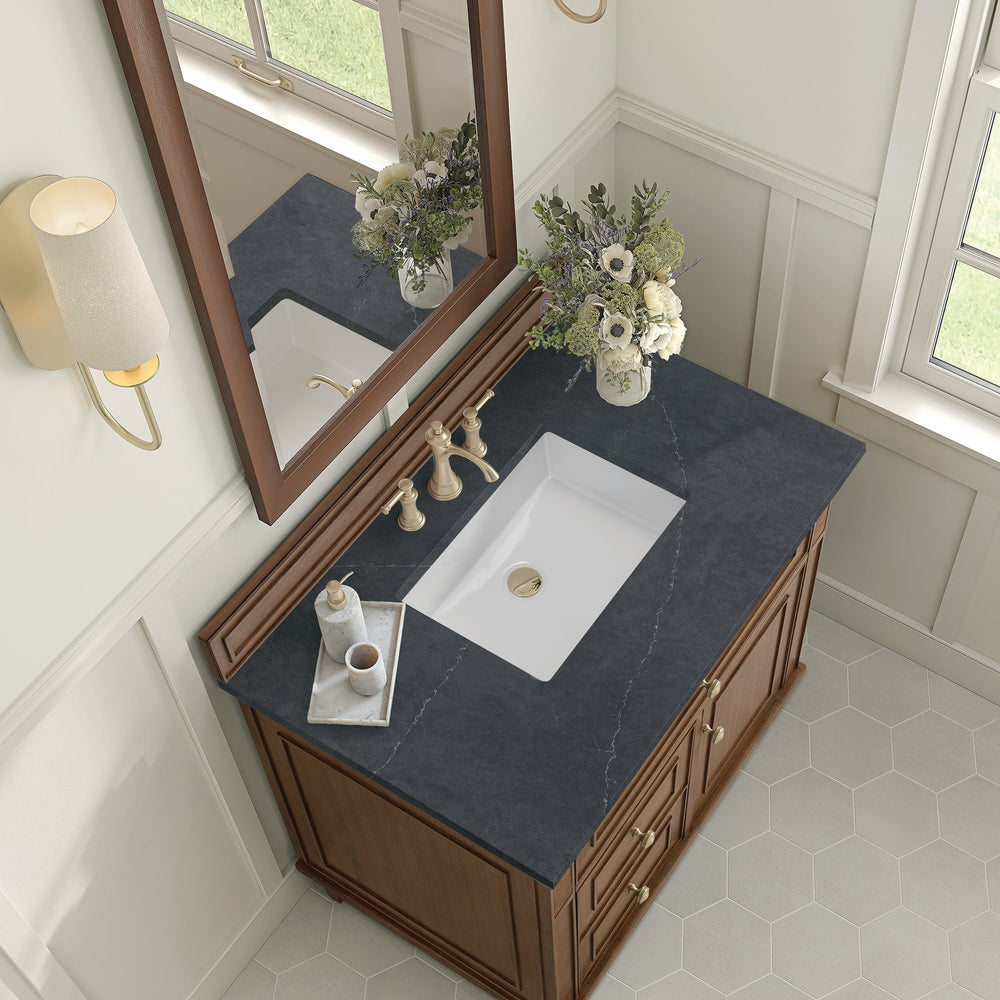 
                  
                    Lorelai 36" Single Vanity in Mid-Century Walnut James Martin Vanities Charcoal Soapstone Quartz 
                  
                