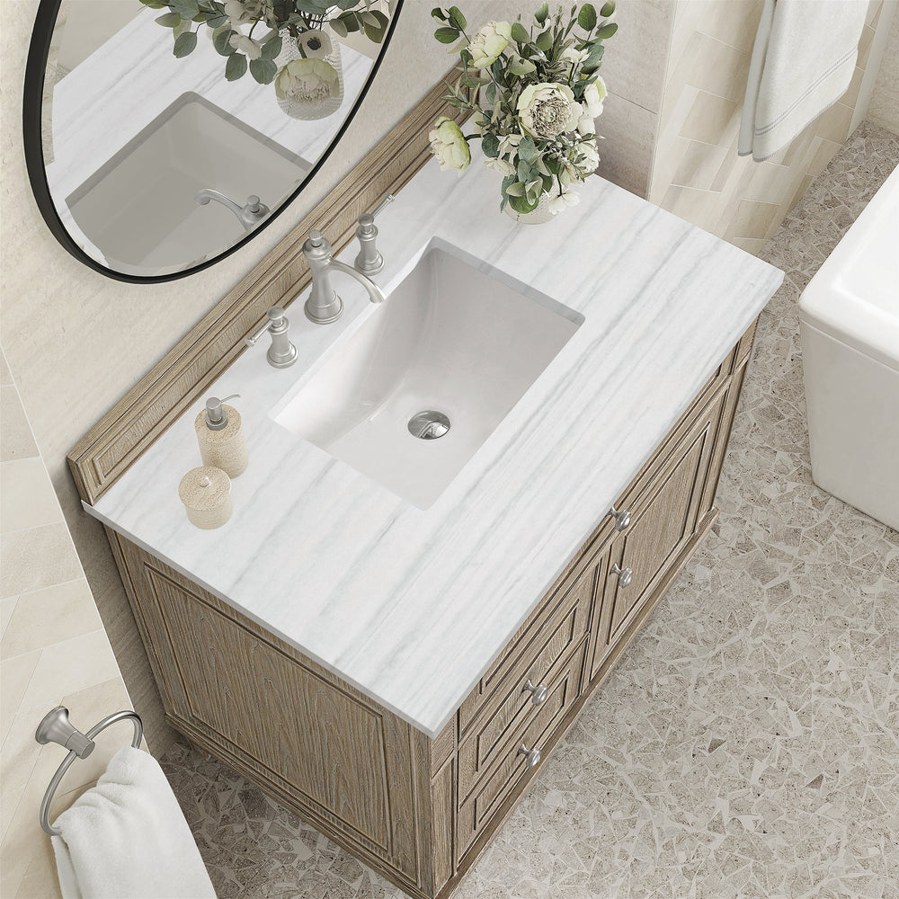 
                  
                    Lorelai 36" Single Vanity in Whitewashed Oak James Martin Vanities Arctic Fall solid surface 
                  
                