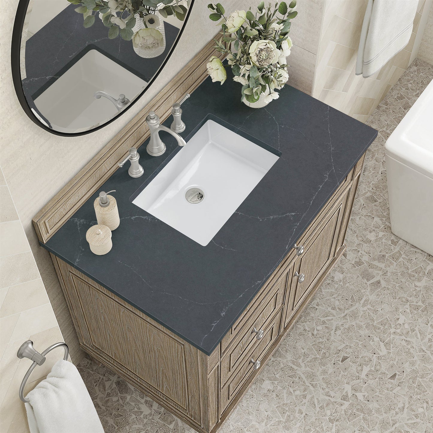 
                  
                    Lorelai 36" Single Vanity in Whitewashed Oak James Martin Vanities Charcoal Soapstone Quartz 
                  
                