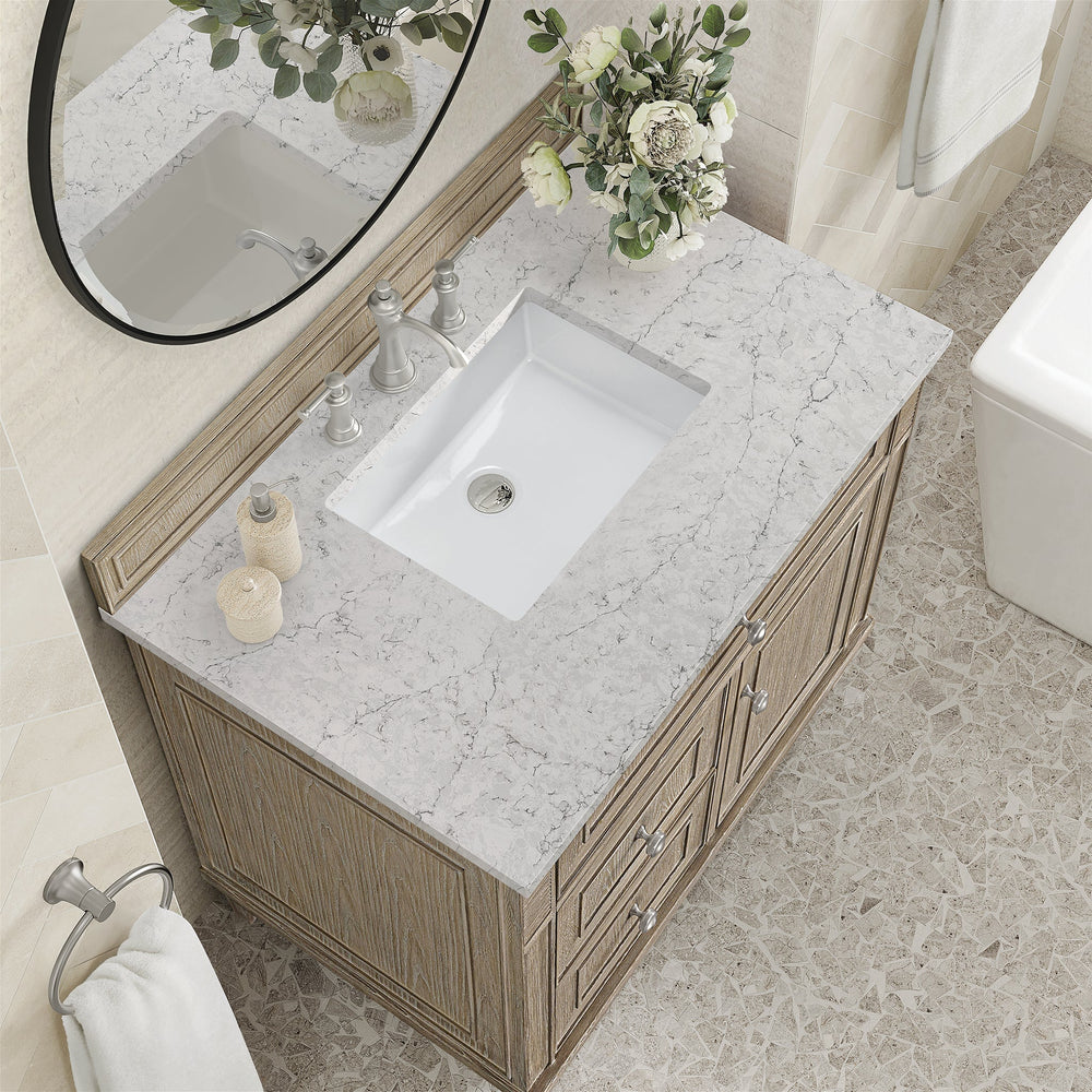 
                  
                    Lorelai 36" Single Vanity in Whitewashed Oak James Martin Vanities Eternal Jasmine Pearl Quartz 
                  
                