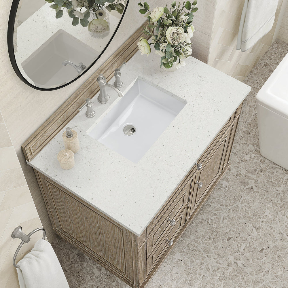 
                  
                    Lorelai 36" Single Vanity in Whitewashed Oak James Martin Vanities Lime Delight Quartz 
                  
                