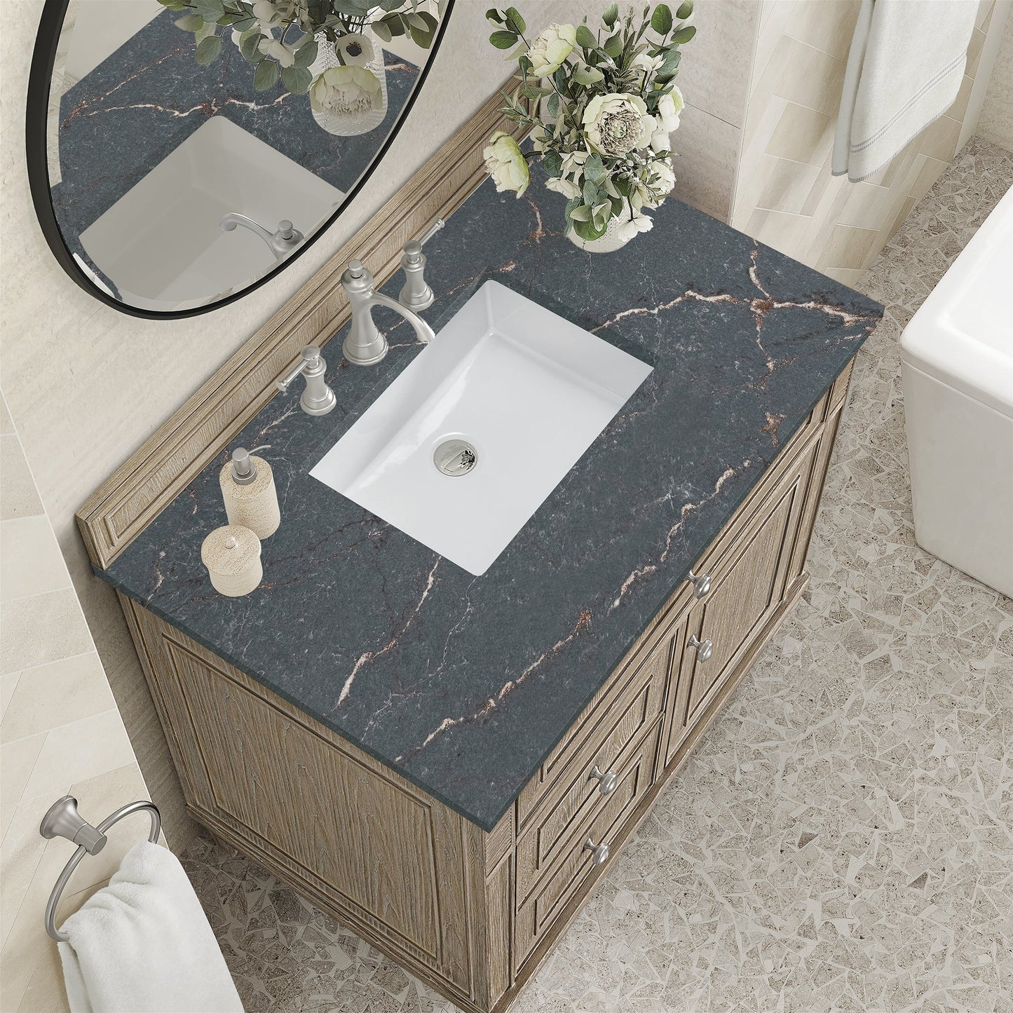 
                  
                    Lorelai 36" Single Vanity in Whitewashed Oak James Martin Vanities Parisien Bleu Quartz 
                  
                