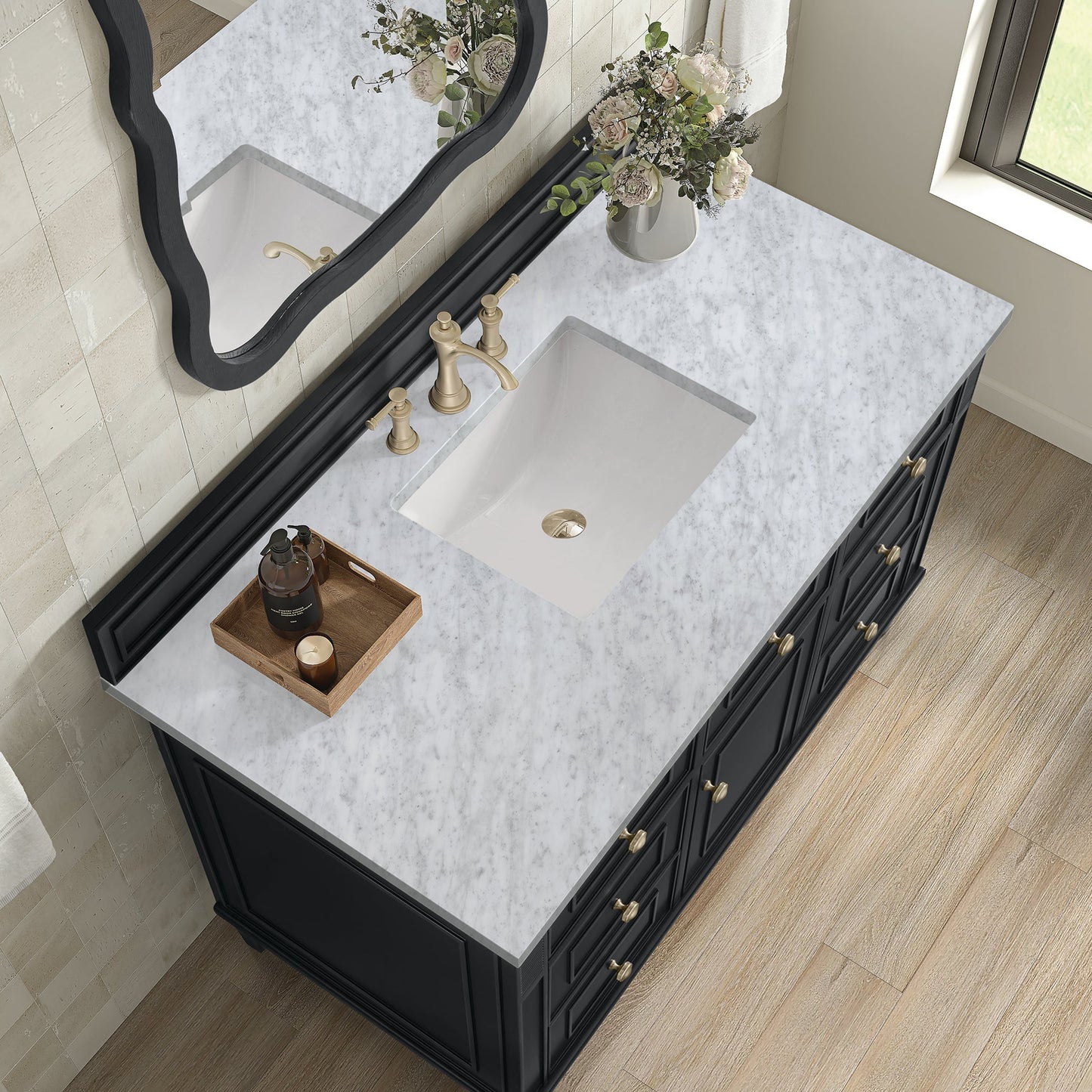 
                  
                    Lorelai 48" Single Vanity in Black Onyx James Martin Vanities Carrara White Marble 
                  
                