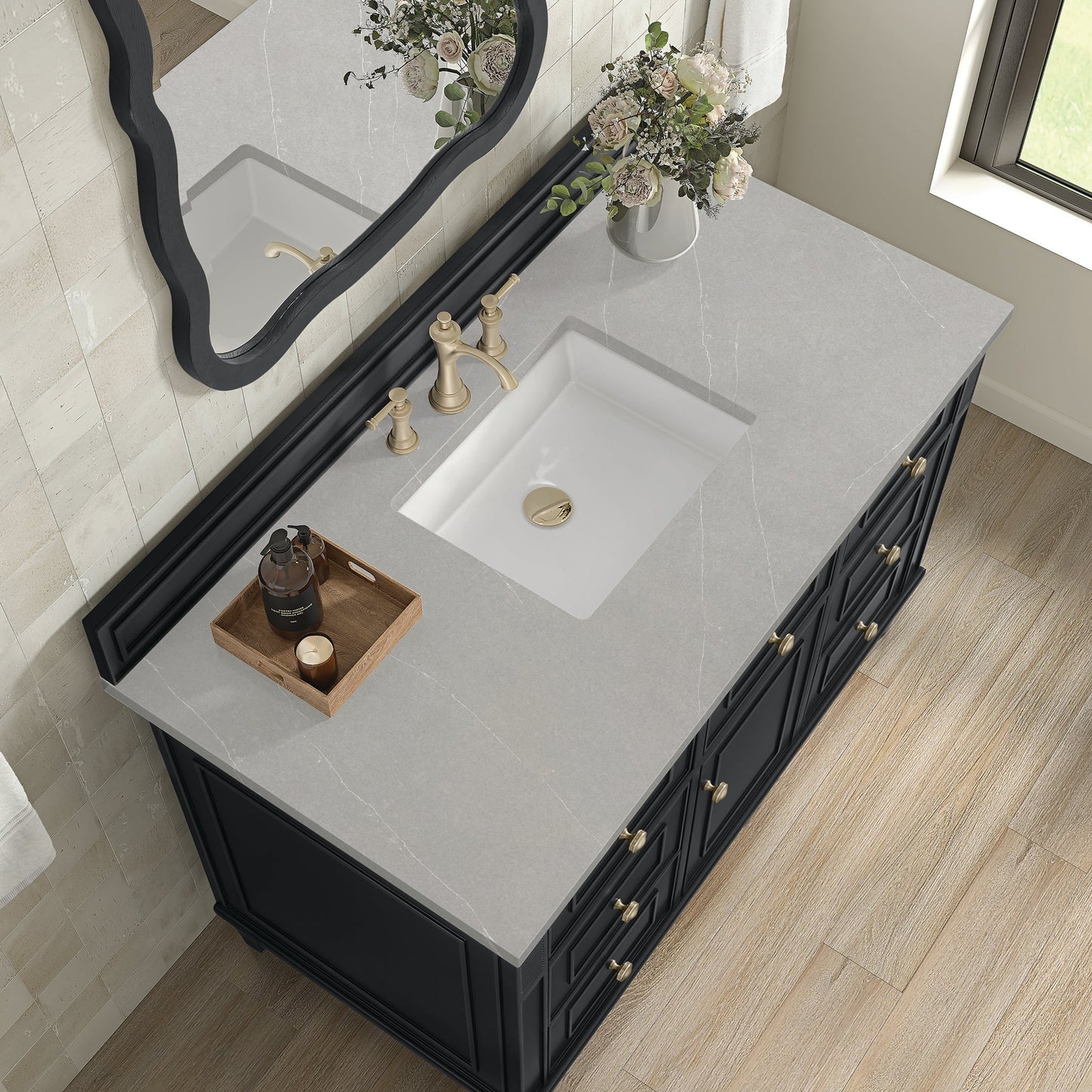 
                  
                    Lorelai 48" Single Vanity in Black Onyx James Martin Vanities Eternal Serena Quartz 
                  
                