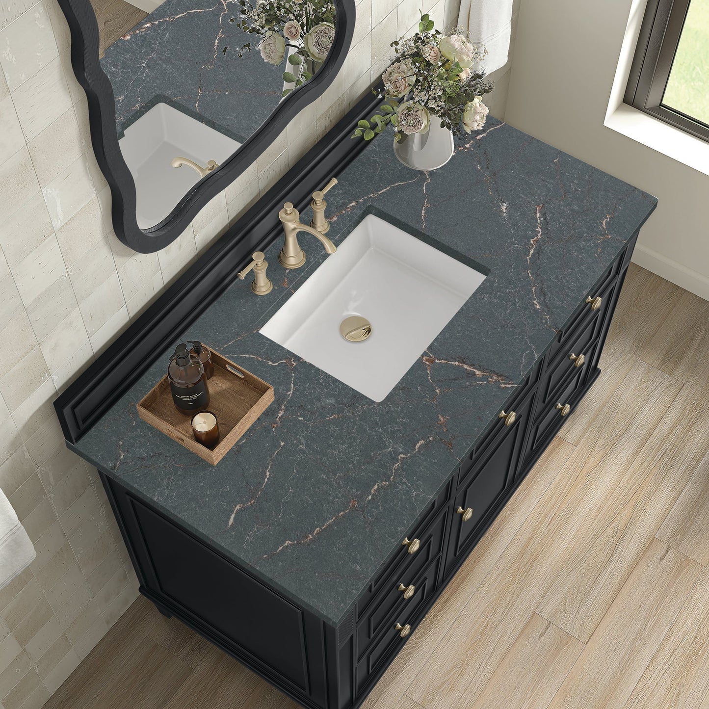 
                  
                    Lorelai 48" Single Vanity in Black Onyx James Martin Vanities Parisien Bleu Quartz 
                  
                