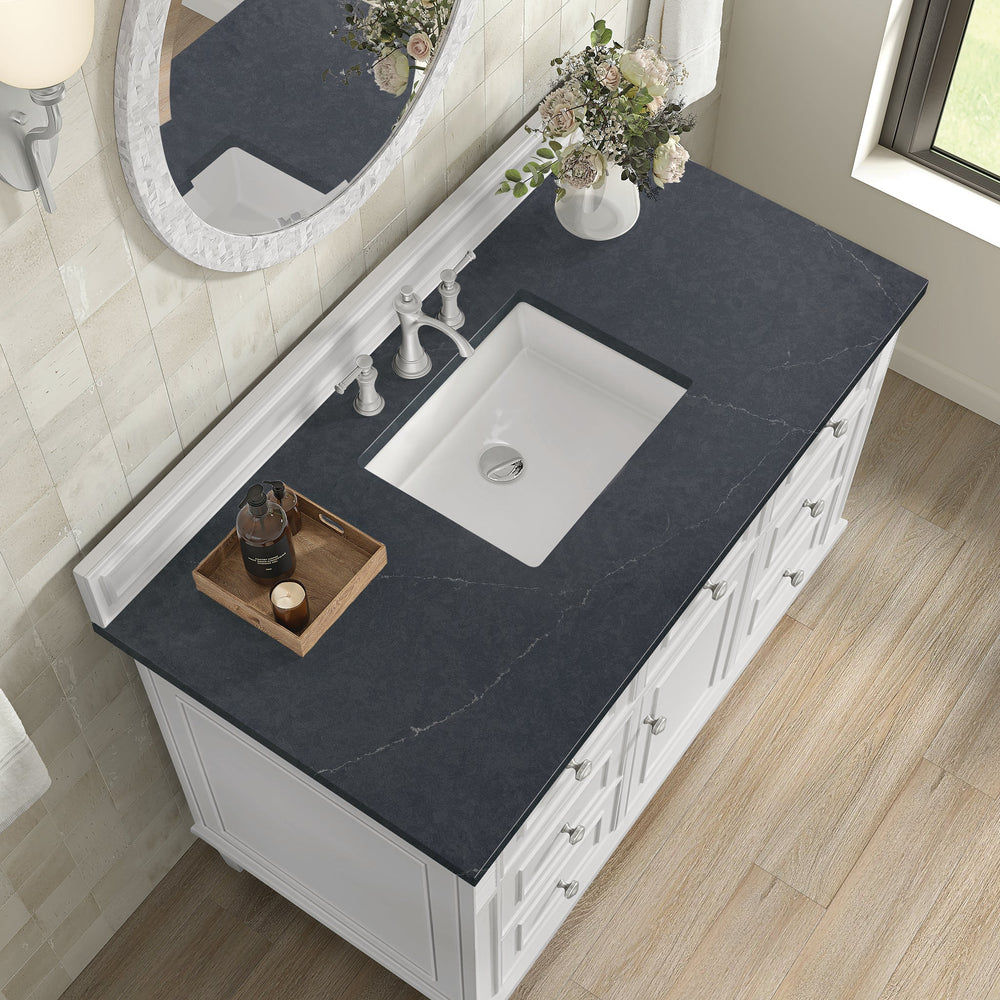 
                  
                    Lorelai 48" Single Vanity in Bright White James Martin Vanities Charcoal Soapstone Quartz 
                  
                