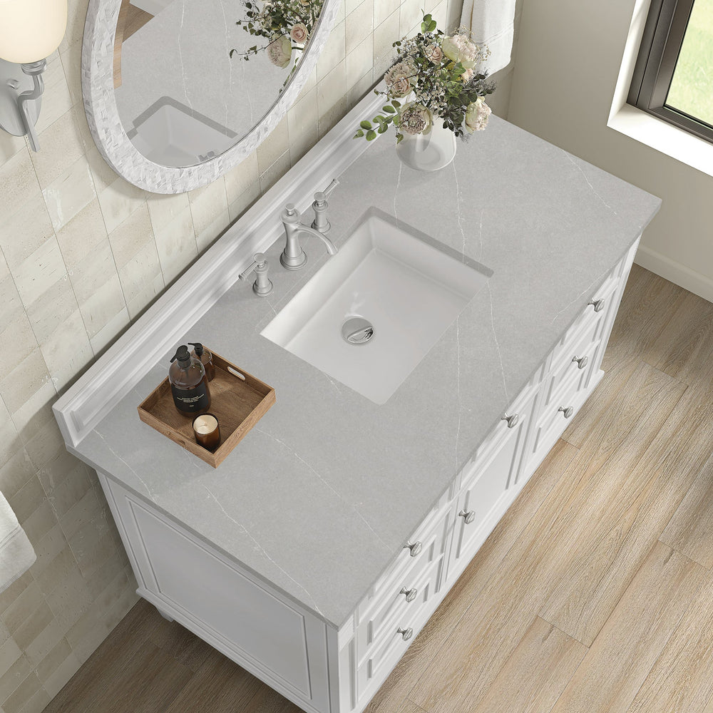 
                  
                    Lorelai 48" Single Vanity in Bright White James Martin Vanities Eternal Serena Quartz 
                  
                