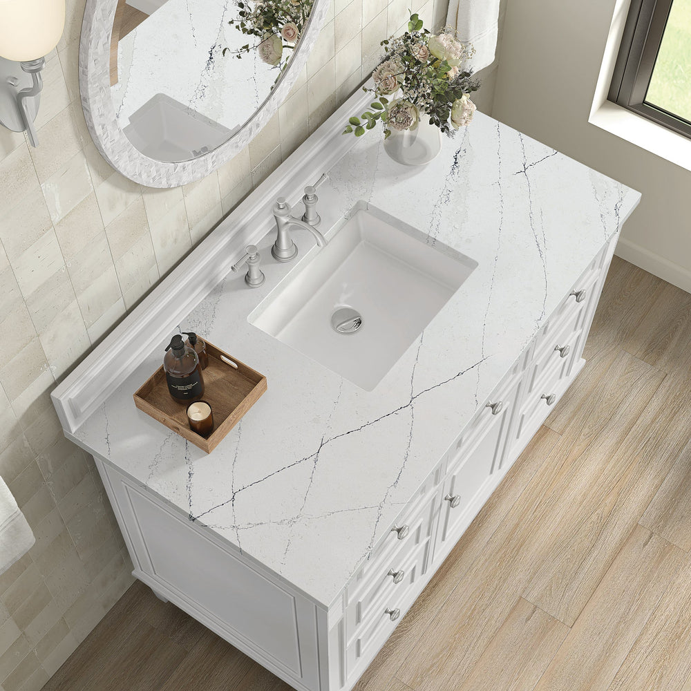 
                  
                    Lorelai 48" Single Vanity in Bright White James Martin Vanities Ethereal Noctis Quartz 
                  
                