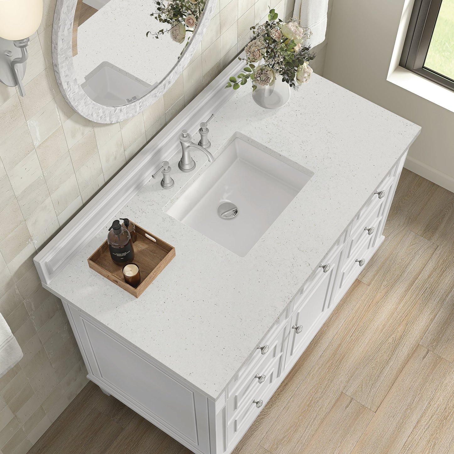 
                  
                    Lorelai 48" Single Vanity in Bright White James Martin Vanities Lime Delight Quartz 
                  
                