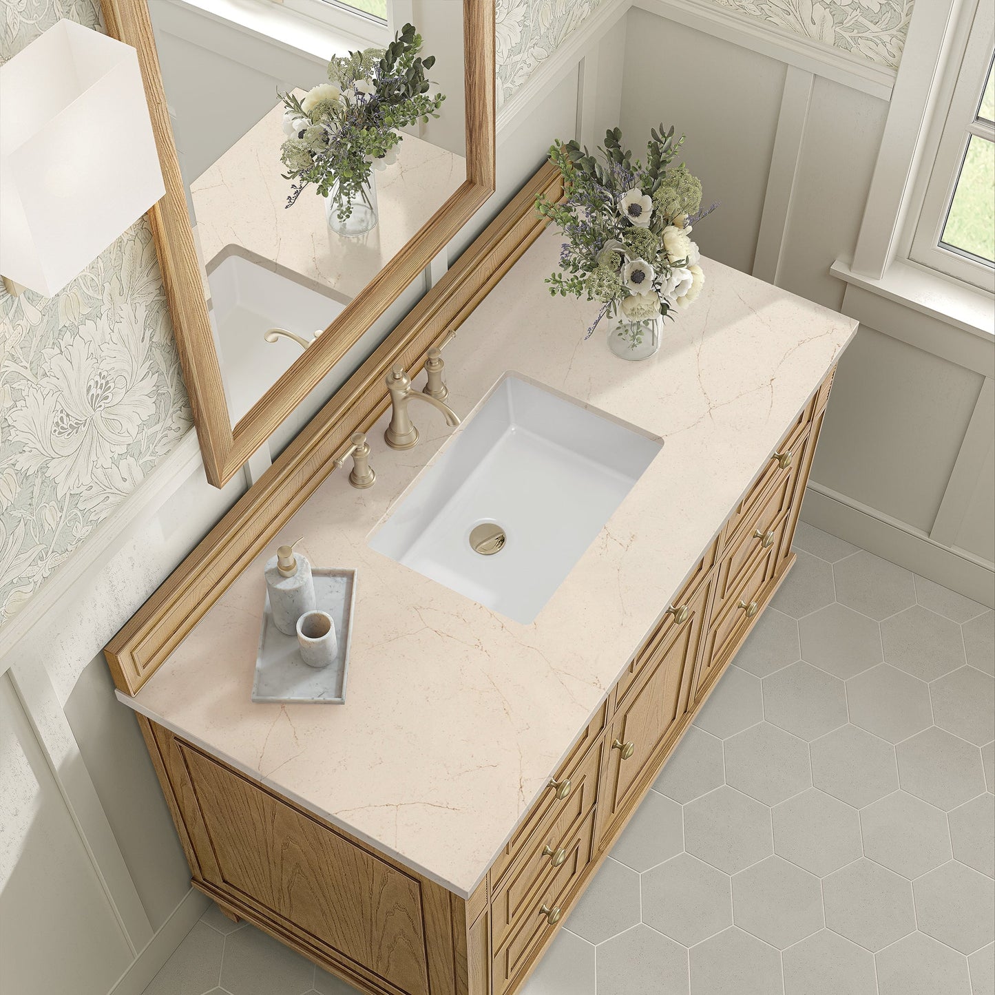 
                  
                    Lorelai 48" Single Vanity in Light Natural Oak James Martin Vanities Eternal Marfil Silestone 
                  
                