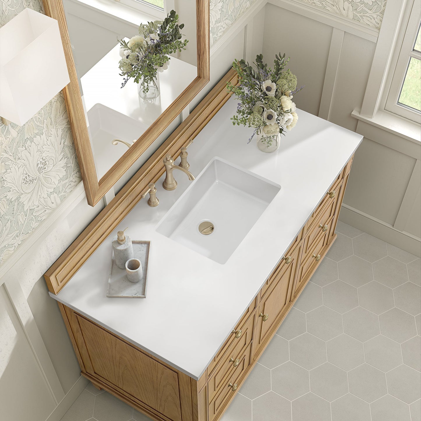 
                  
                    Lorelai 48" Single Vanity in Light Natural Oak James Martin Vanities White Zeus Silestone 
                  
                