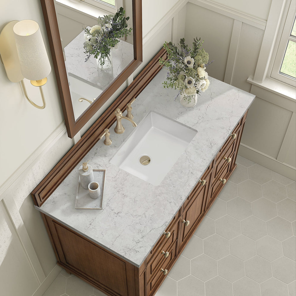 
                  
                    Lorelai 48" Single Vanity in Mid-Century Walnut James Martin Vanities Eternal Jasmine Pearl Silestone 
                  
                